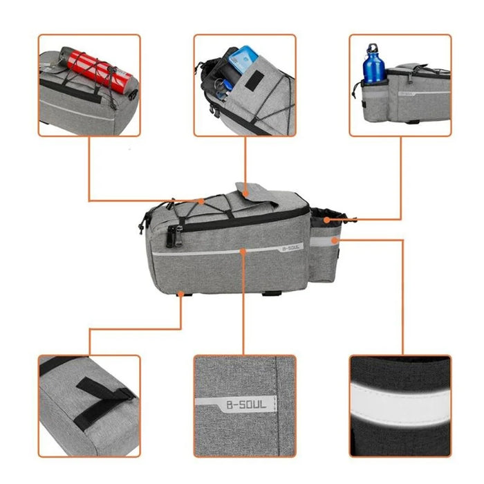 B-SOUL 10L Bicycle MTB Bike Waterproof Insulation Bag Rear Rack Tail Pannier Pack Cycling Bottle Holder Storage Bag - Black - 5