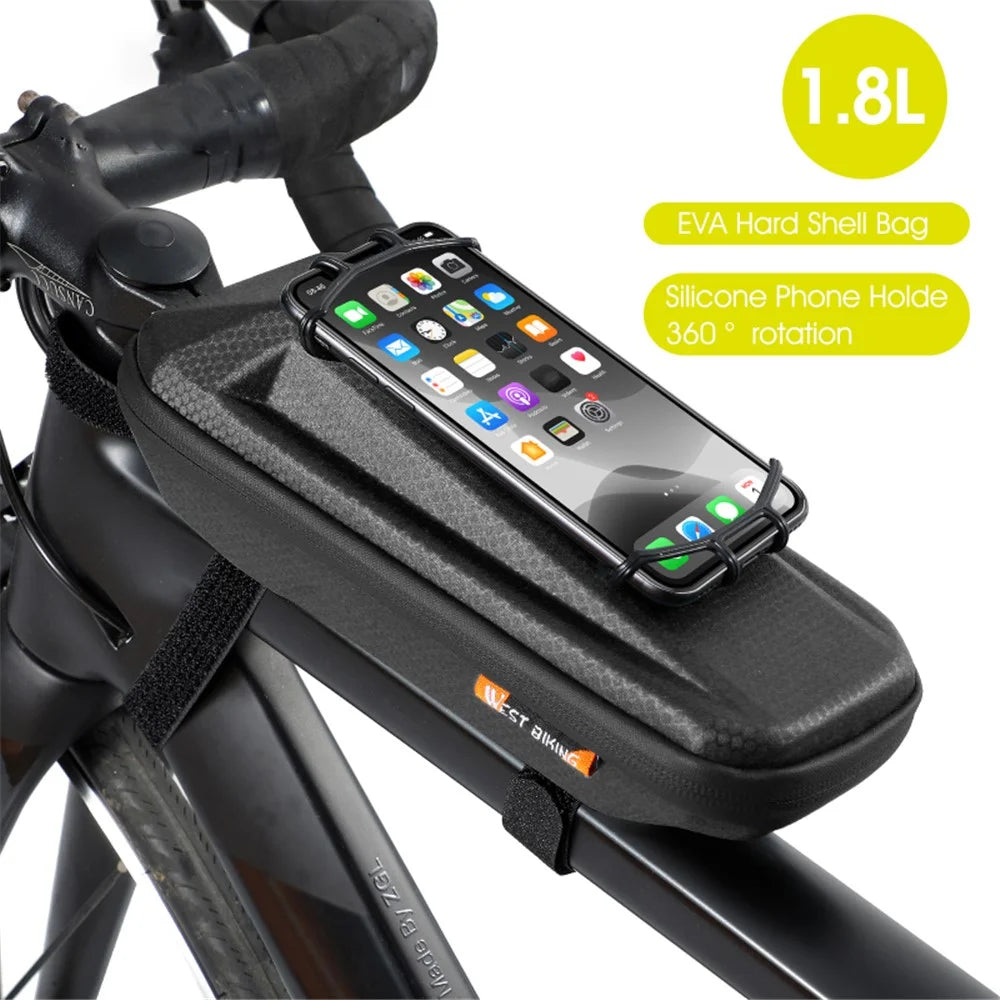 WEST BIKING YP0707263 Cycling EVA Bicycle Waterproof Front Frame Top Tube Handlebar Bag Case with Phone Holder - Black - 3