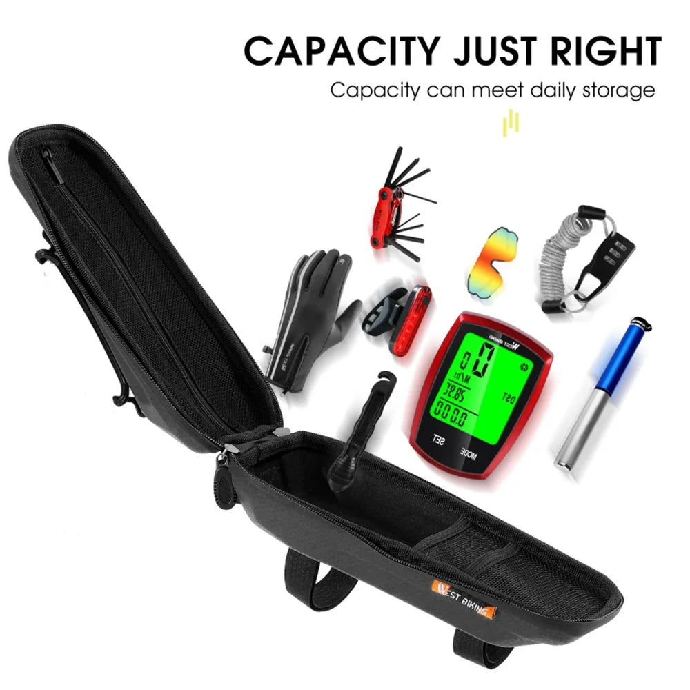 WEST BIKING YP0707263 Cycling EVA Bicycle Waterproof Front Frame Top Tube Handlebar Bag Case with Phone Holder - Black - 6