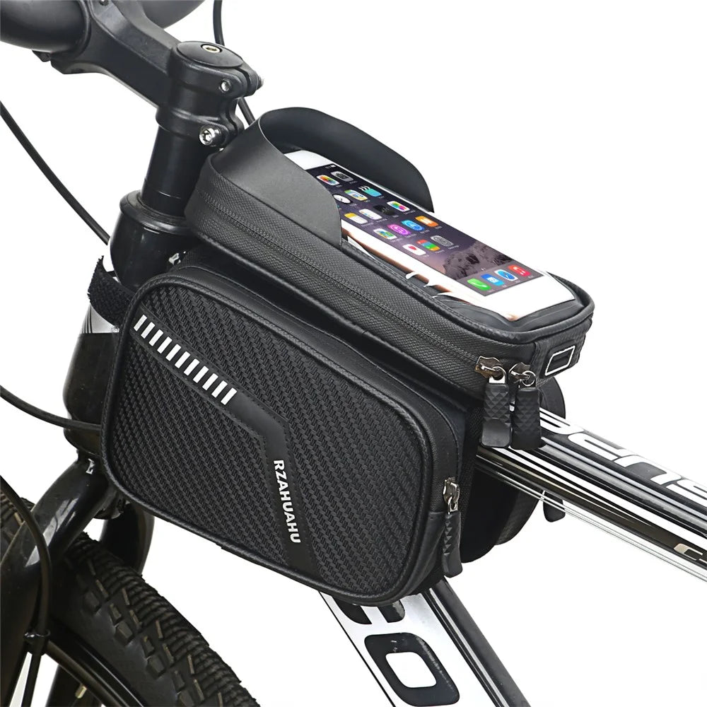 Waterproof Cycling Bike Front Frame Bag 7.2-inch Phone Touchscreen Visor Pouch Bicycle Top Tube Storage Bag - 1