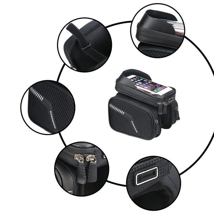 Waterproof Cycling Bike Front Frame Bag 7.2-inch Phone Touchscreen Visor Pouch Bicycle Top Tube Storage Bag - 3