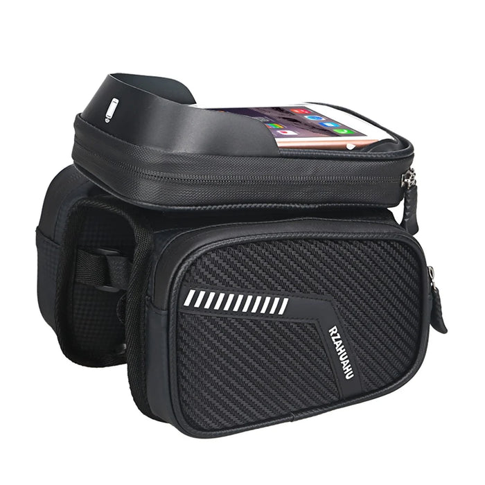 Waterproof Cycling Bike Front Frame Bag 7.2-inch Phone Touchscreen Visor Pouch Bicycle Top Tube Storage Bag - 7