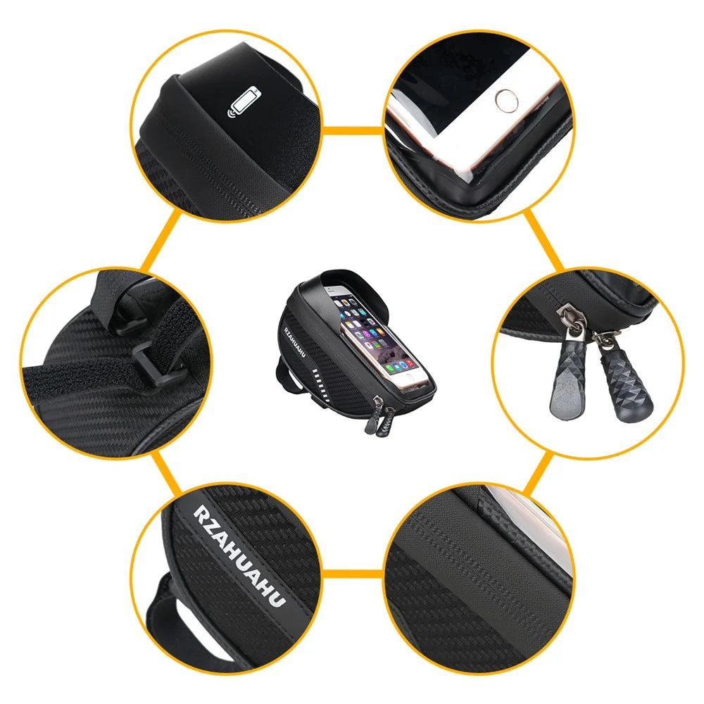 RZAHUAHU Waterproof Visor Design Bike Touch Screen 7.1-inch Phone Pocket Bicycle Cycling Handlebar Bag - 4
