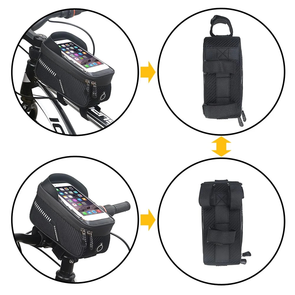 Bike Top Tube Waterproof Bag Bicycle Cycling 7-inch Phone Touchscreen Visor Pouch Storage Bag - 5