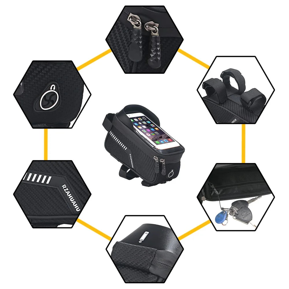Bike Top Tube Waterproof Bag Bicycle Cycling 7-inch Phone Touchscreen Visor Pouch Storage Bag - 6