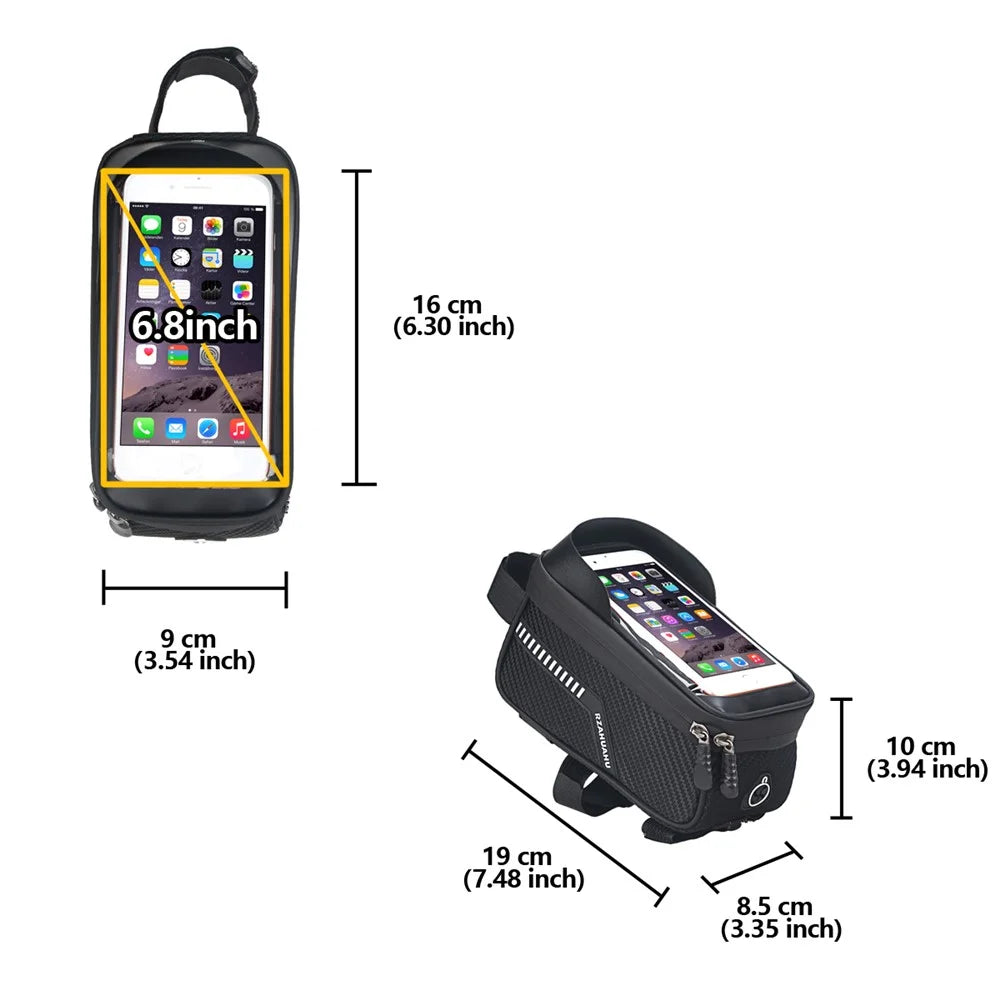 Bike Top Tube Waterproof Bag Bicycle Cycling 7-inch Phone Touchscreen Visor Pouch Storage Bag - 7