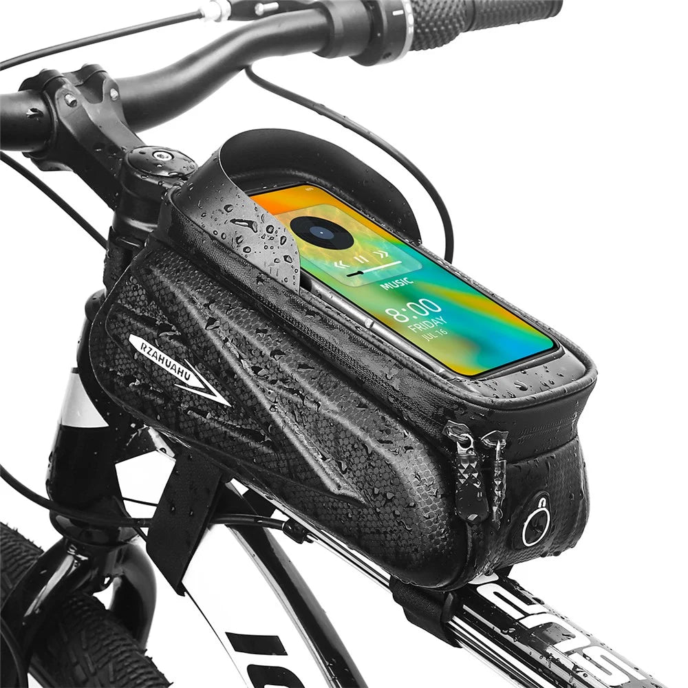 RZAHUAHU MTB Road Bicycle Top Tube Bag Waterproof EVA Hard Shell Bike Front Beam Touch Screen 7.2 inch Phone Holder Storage Bag - 1