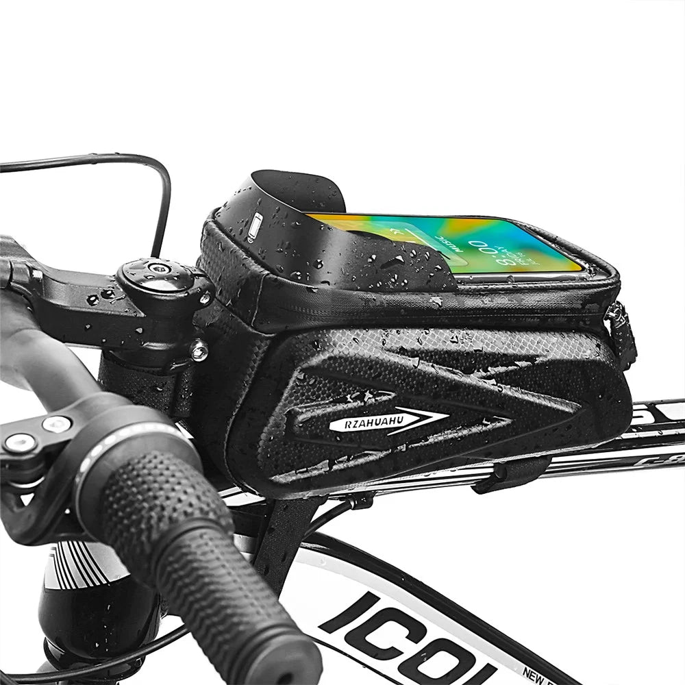 RZAHUAHU MTB Road Bicycle Top Tube Bag Waterproof EVA Hard Shell Bike Front Beam Touch Screen 7.2 inch Phone Holder Storage Bag - 2
