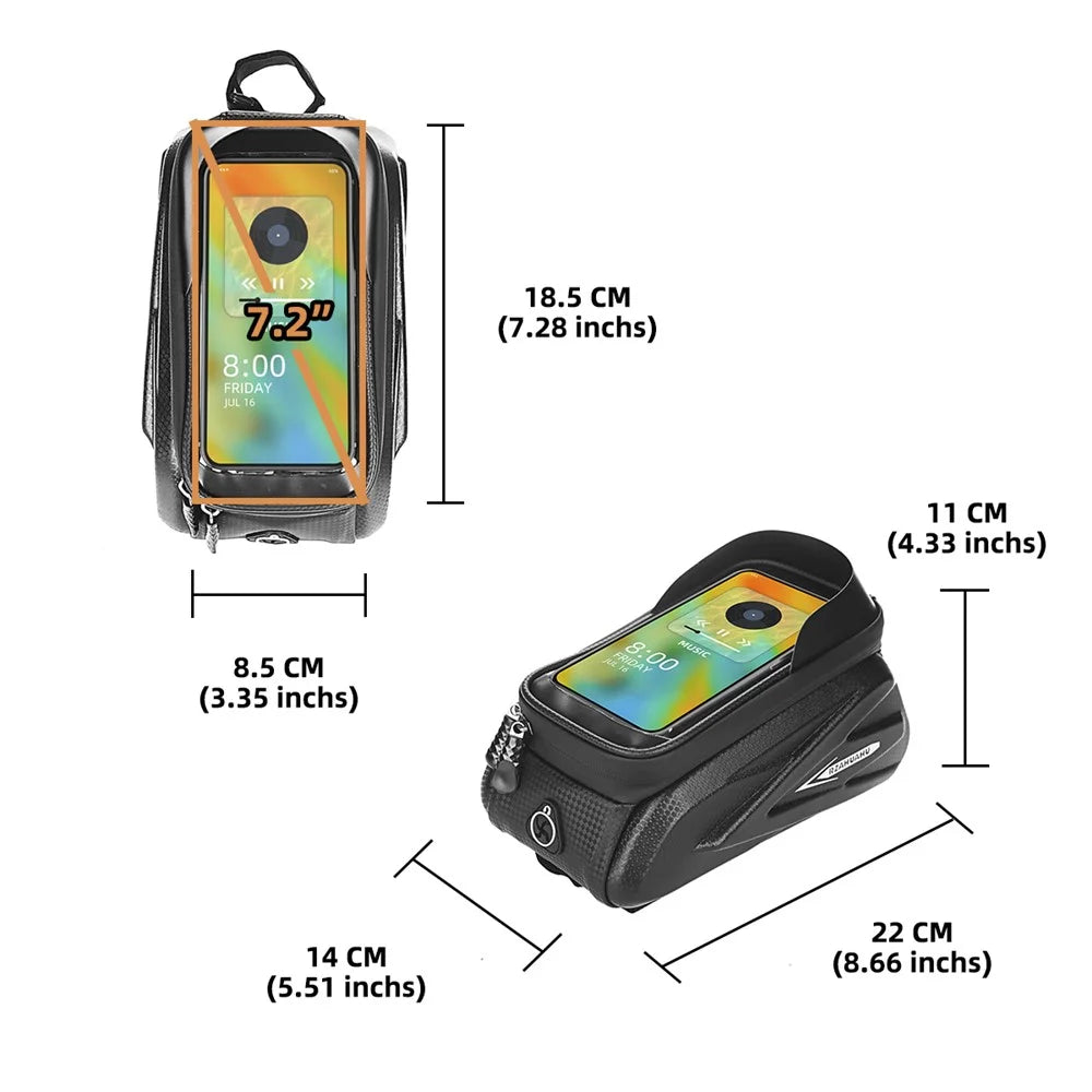 RZAHUAHU MTB Road Bicycle Top Tube Bag Waterproof EVA Hard Shell Bike Front Beam Touch Screen 7.2 inch Phone Holder Storage Bag - 4