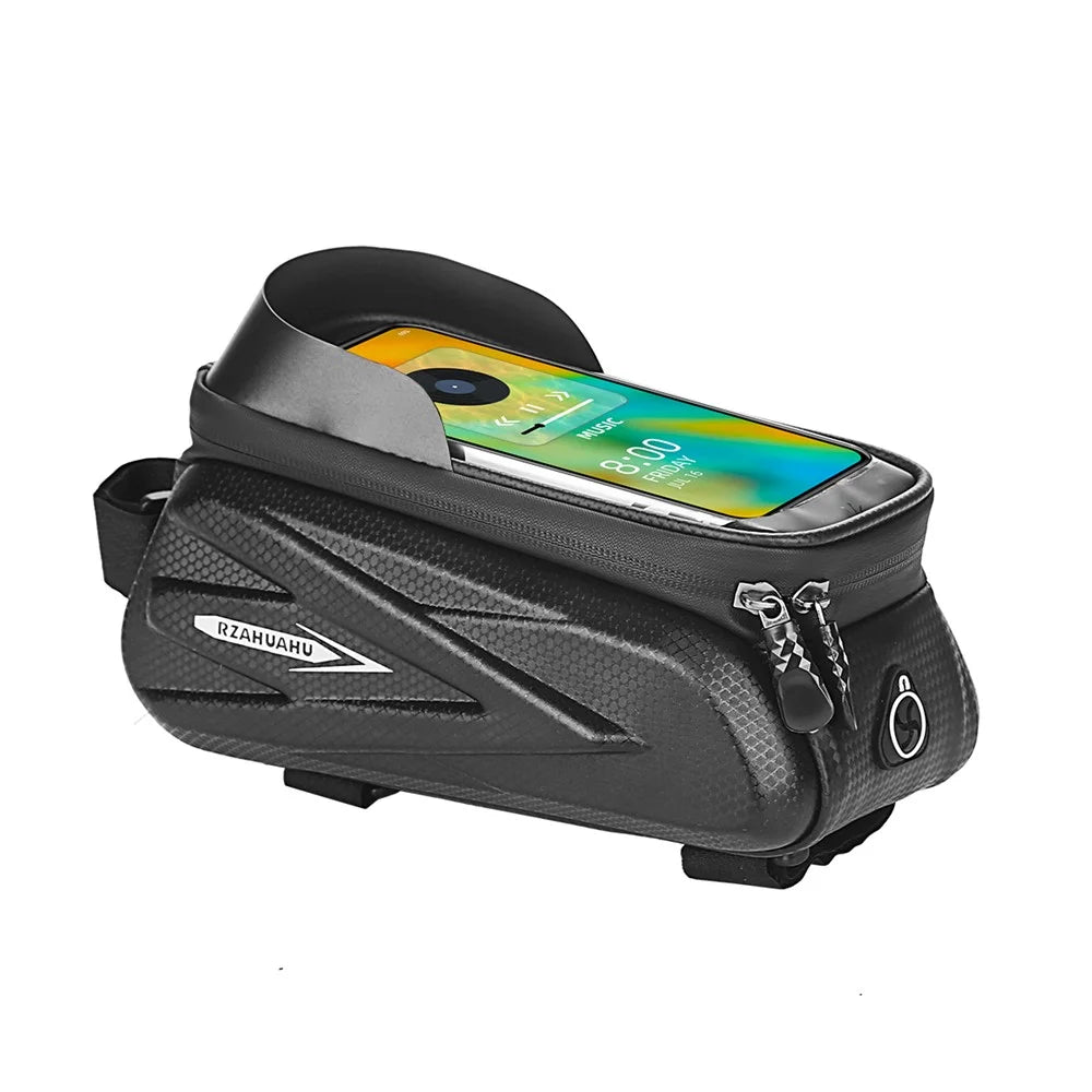 RZAHUAHU MTB Road Bicycle Top Tube Bag Waterproof EVA Hard Shell Bike Front Beam Touch Screen 7.2 inch Phone Holder Storage Bag - 7