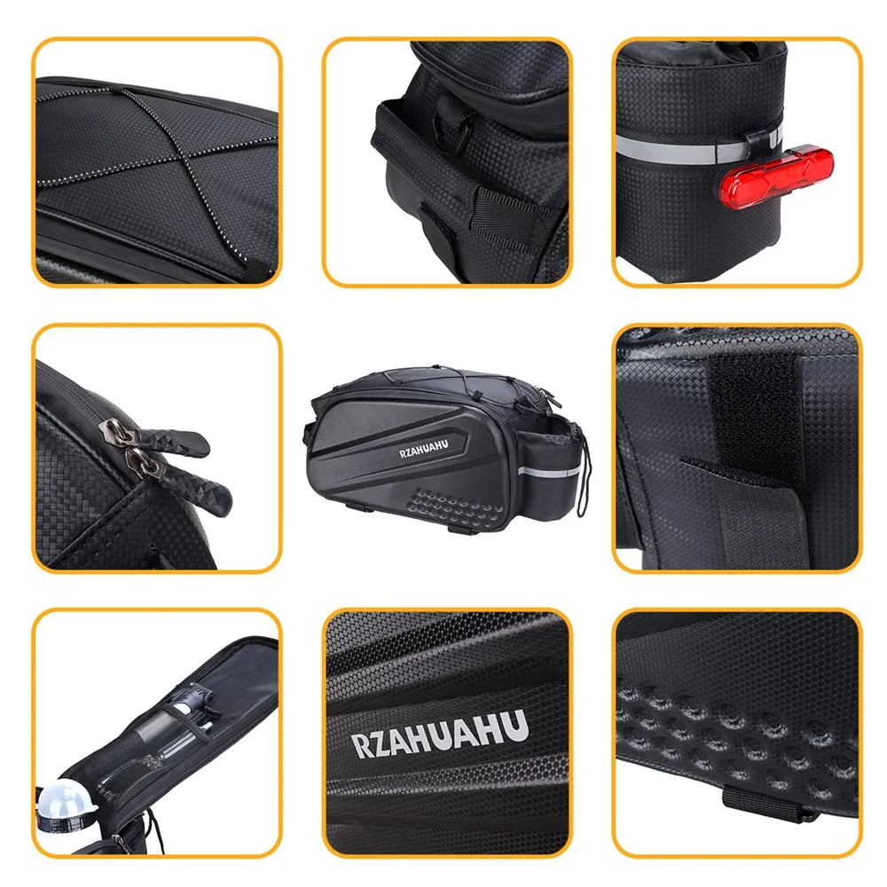 RZAHUAHU 12L Bicycle Bike Waterproof EVA Rear Rack Tail Pannier Pack Cycling Bottle Holder Storage Bag - 5