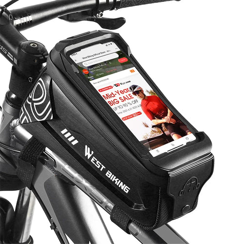 WEST BIKING YP0707275 2.5L Bike Bicycle Top Tube Bag Front Beam Touch Screen Phone Holder Storage Bag - Black - 1