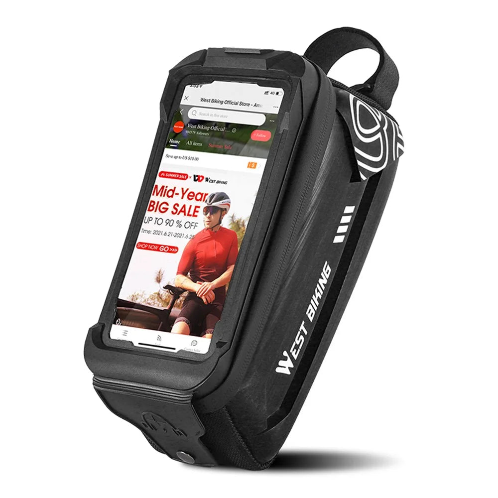 WEST BIKING YP0707275 2.5L Bike Bicycle Top Tube Bag Front Beam Touch Screen Phone Holder Storage Bag - Black - 2