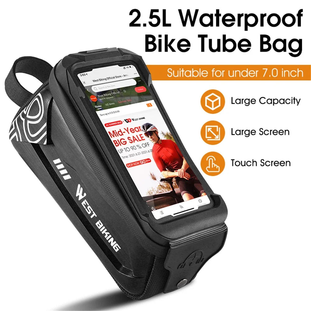 WEST BIKING YP0707275 2.5L Bike Bicycle Top Tube Bag Front Beam Touch Screen Phone Holder Storage Bag - Black - 3