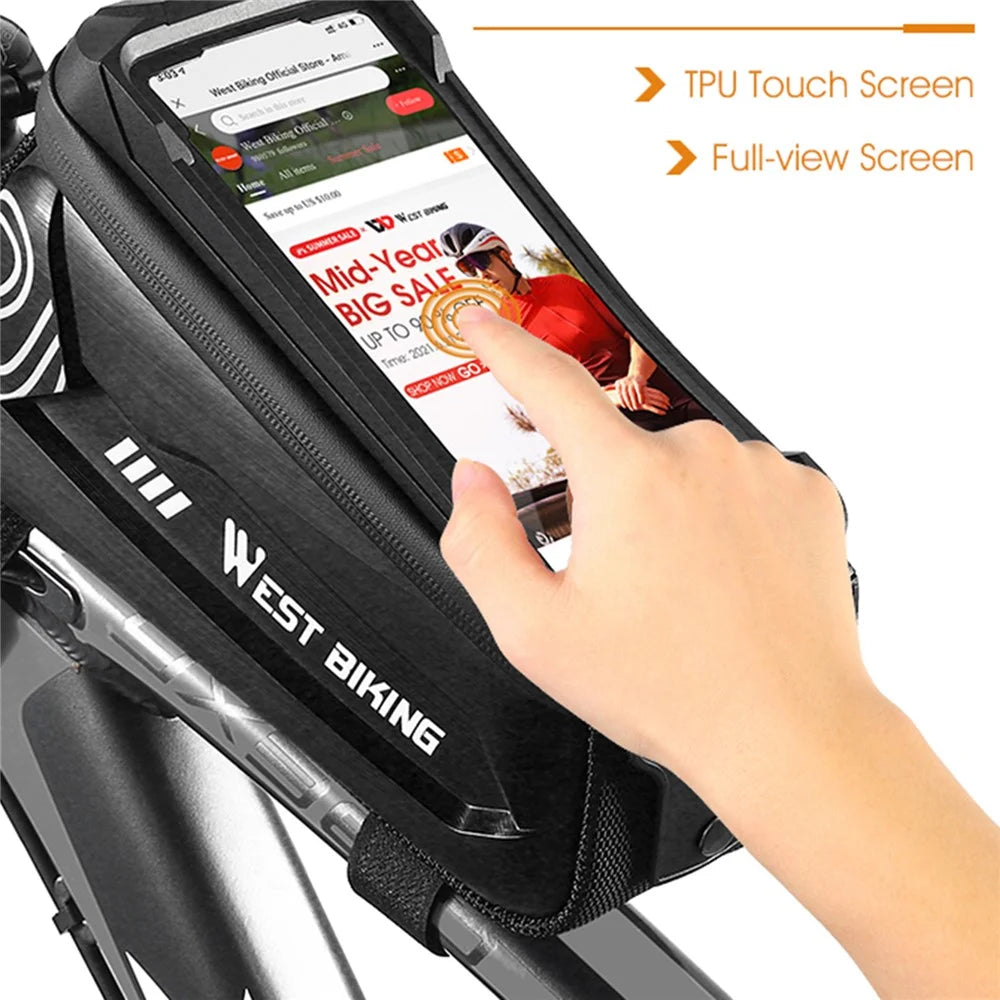 WEST BIKING YP0707275 2.5L Bike Bicycle Top Tube Bag Front Beam Touch Screen Phone Holder Storage Bag - Black - 5