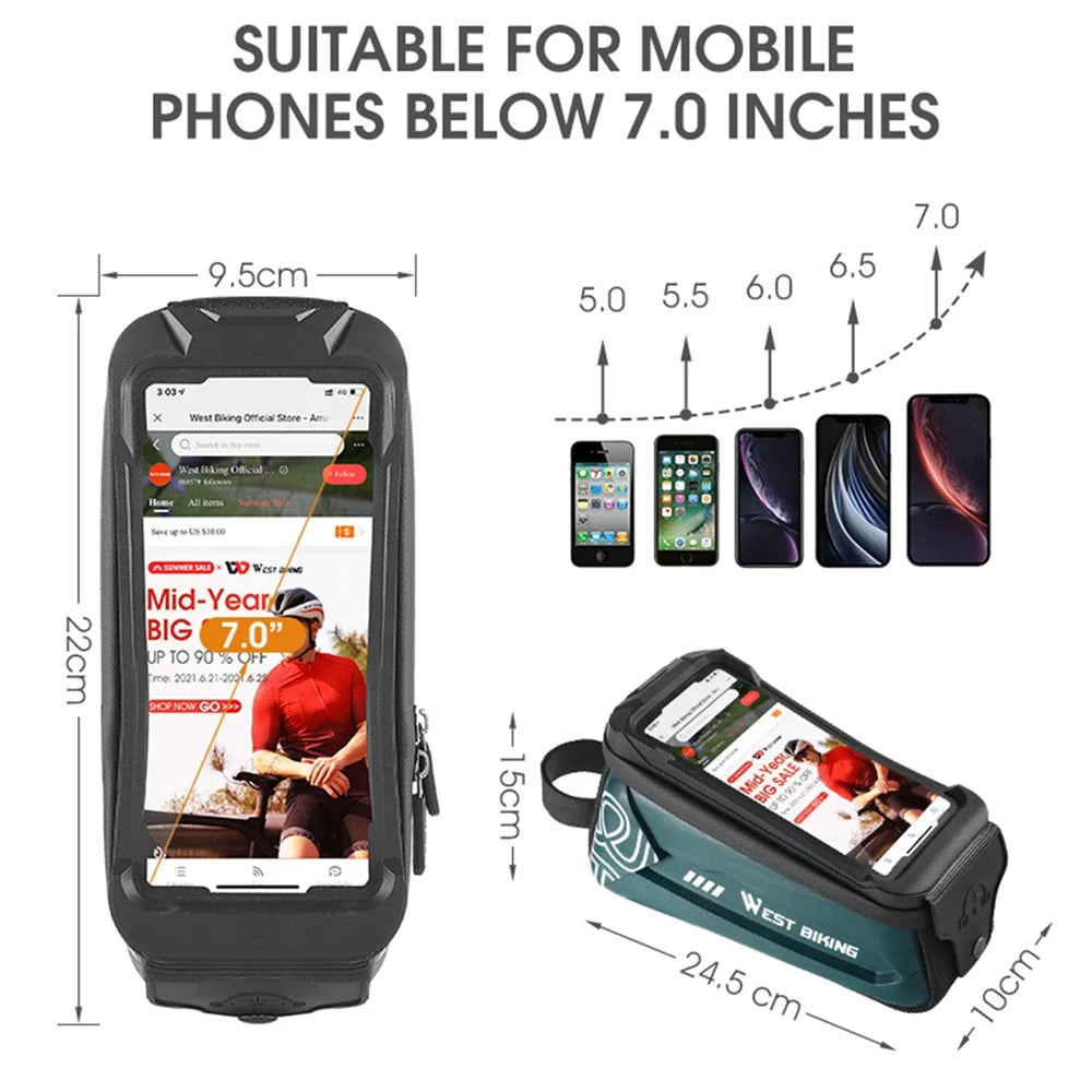 WEST BIKING YP0707275 2.5L Bike Bicycle Top Tube Bag Front Beam Touch Screen Phone Holder Storage Bag - Black - 6