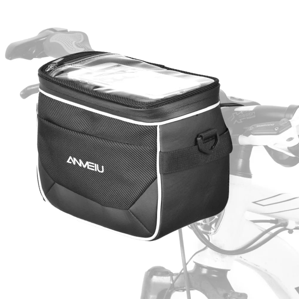 ANMEILU 7020 Bike Handlebar Bag Bicycle Front Bag Pack Messenger Bag 6.5'' Cell Phone Storage Bag with Clear Touch Screen and Shoulder Strap - 1