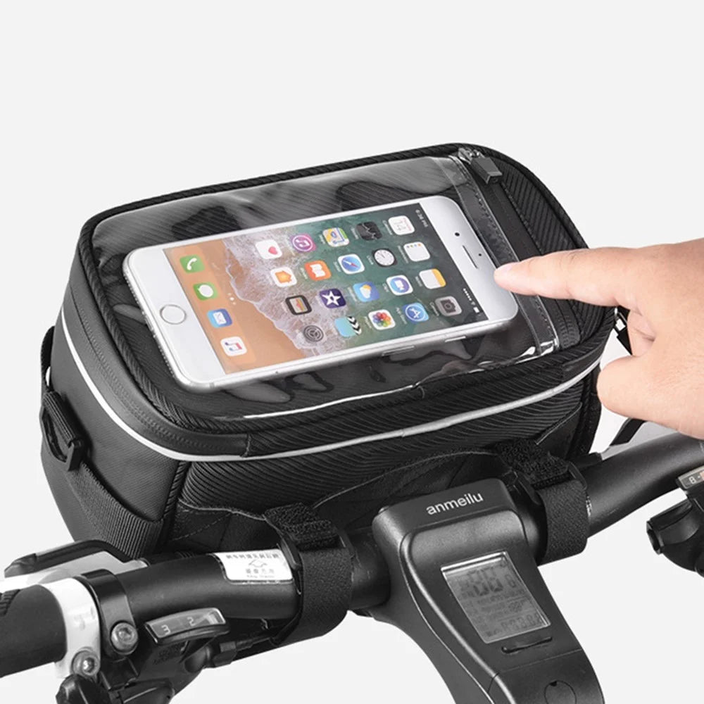 ANMEILU 7020 Bike Handlebar Bag Bicycle Front Bag Pack Messenger Bag 6.5'' Cell Phone Storage Bag with Clear Touch Screen and Shoulder Strap - 3