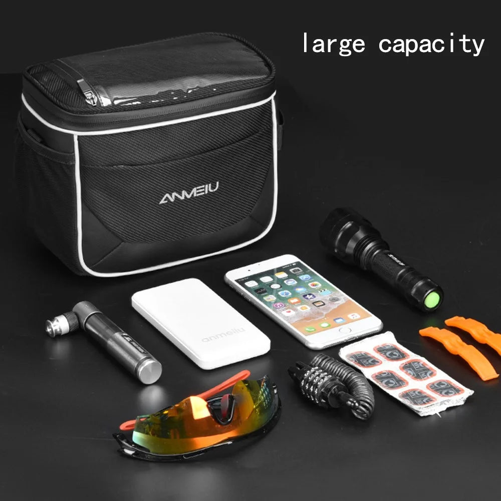 ANMEILU 7020 Bike Handlebar Bag Bicycle Front Bag Pack Messenger Bag 6.5'' Cell Phone Storage Bag with Clear Touch Screen and Shoulder Strap - 5