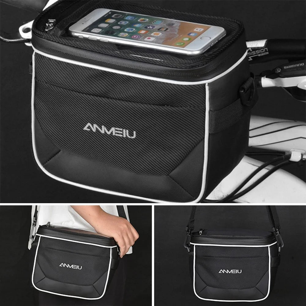 ANMEILU 7020 Bike Handlebar Bag Bicycle Front Bag Pack Messenger Bag 6.5'' Cell Phone Storage Bag with Clear Touch Screen and Shoulder Strap - 7