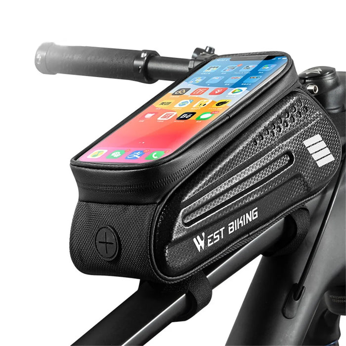 WEST BIKING YP0707283 1.5L Carbon Fiber Hard Shell Bike Phone Bag Waterproof Sensitive Touch Screen Front Frame Phone Bag - 1