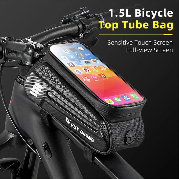WEST BIKING YP0707283 1.5L Carbon Fiber Hard Shell Bike Phone Bag Waterproof Sensitive Touch Screen Front Frame Phone Bag - 2