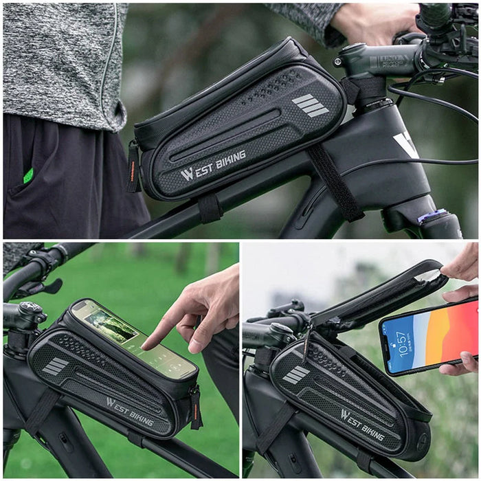 WEST BIKING YP0707283 1.5L Carbon Fiber Hard Shell Bike Phone Bag Waterproof Sensitive Touch Screen Front Frame Phone Bag - 6