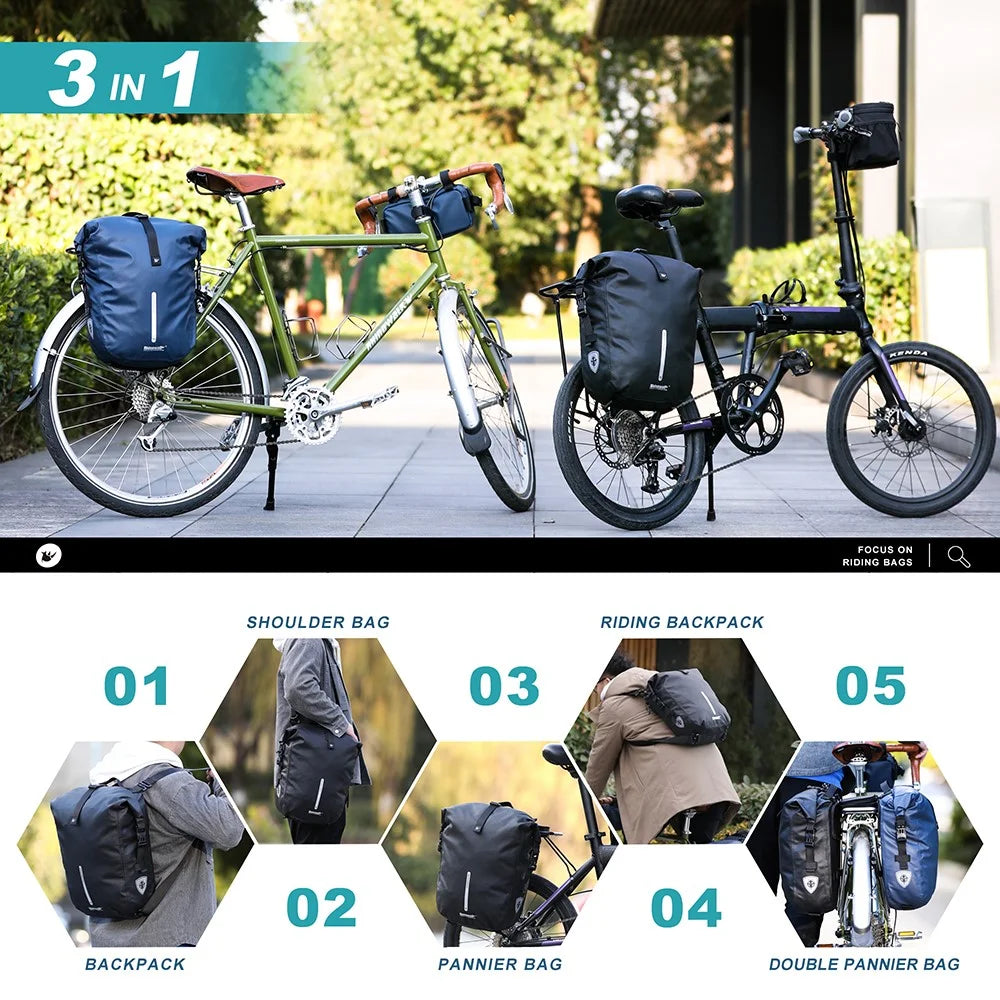 RHINOWALK X21668 Bicycle Rear Seat Bag Large Pannier Backpack Convertible Bicycle Saddle Bag Travel Shoulder Bag Cycling Accessories - Black - 7