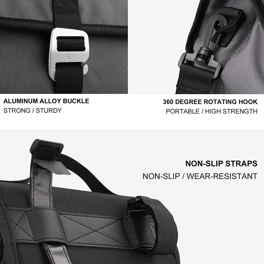 RHINOWALK RK9106 Bike Handlebar Bag Front Frame Bag Cycling Multifunction Shoulder Bag Saddle Bag Handbag with Detachable Shoulder Strap - All Black - 4