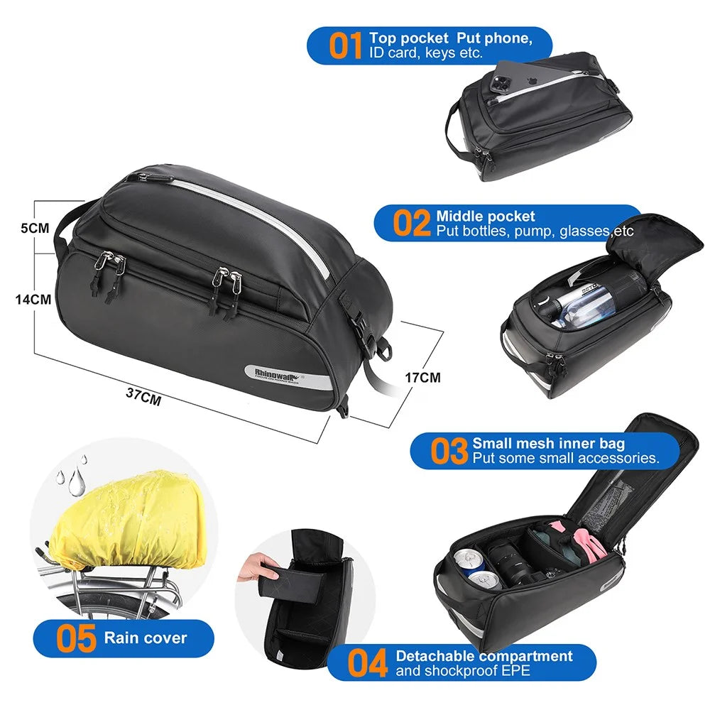 RHINOWALK RK6203 Waterproof Bike Trunk Bag 12L Multifunction Bike Rack Bag Bicycle Rack Pannier Bag Sling Bag Chest Bag - 4