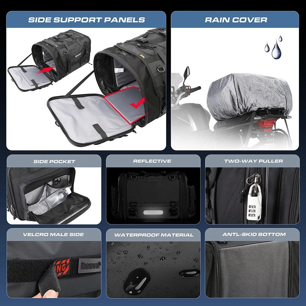 RHINOWALK MT4060 Motorcycle Travel Luggage Expandable 40L to 60L Large Capacity Wear Resistant Trunk Rack Bag Outdoor Cycling Accessories - 5