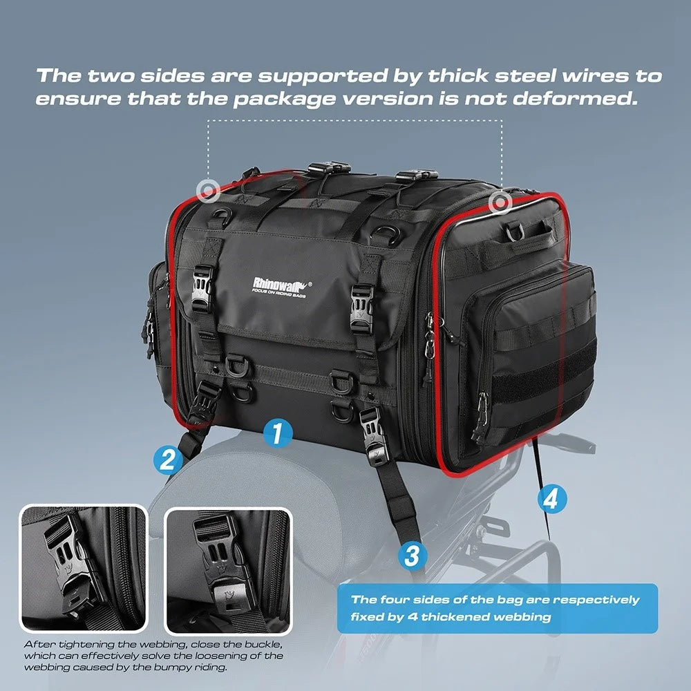 RHINOWALK MT4060 Motorcycle Travel Luggage Expandable 40L to 60L Large Capacity Wear Resistant Trunk Rack Bag Outdoor Cycling Accessories - 6