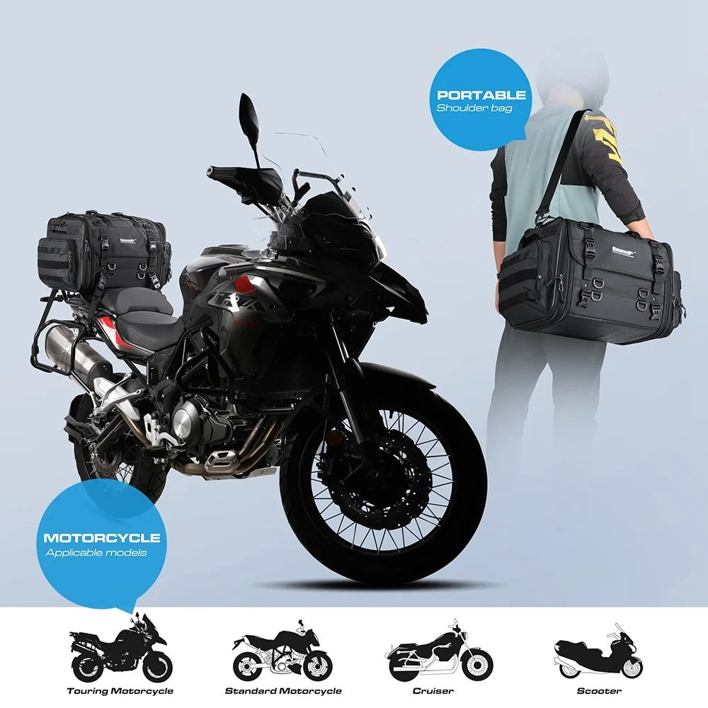 RHINOWALK MT4060 Motorcycle Travel Luggage Expandable 40L to 60L Large Capacity Wear Resistant Trunk Rack Bag Outdoor Cycling Accessories - 7