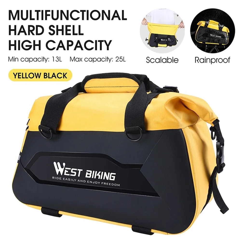 WEST BIKING YP0707308 Bike Rack Bag Waterproof Trunk Bag Large Capacity Reflective Pannier Bag with Shoulder Strap for Bicycle Rear Seat - Black / Yellow - 2