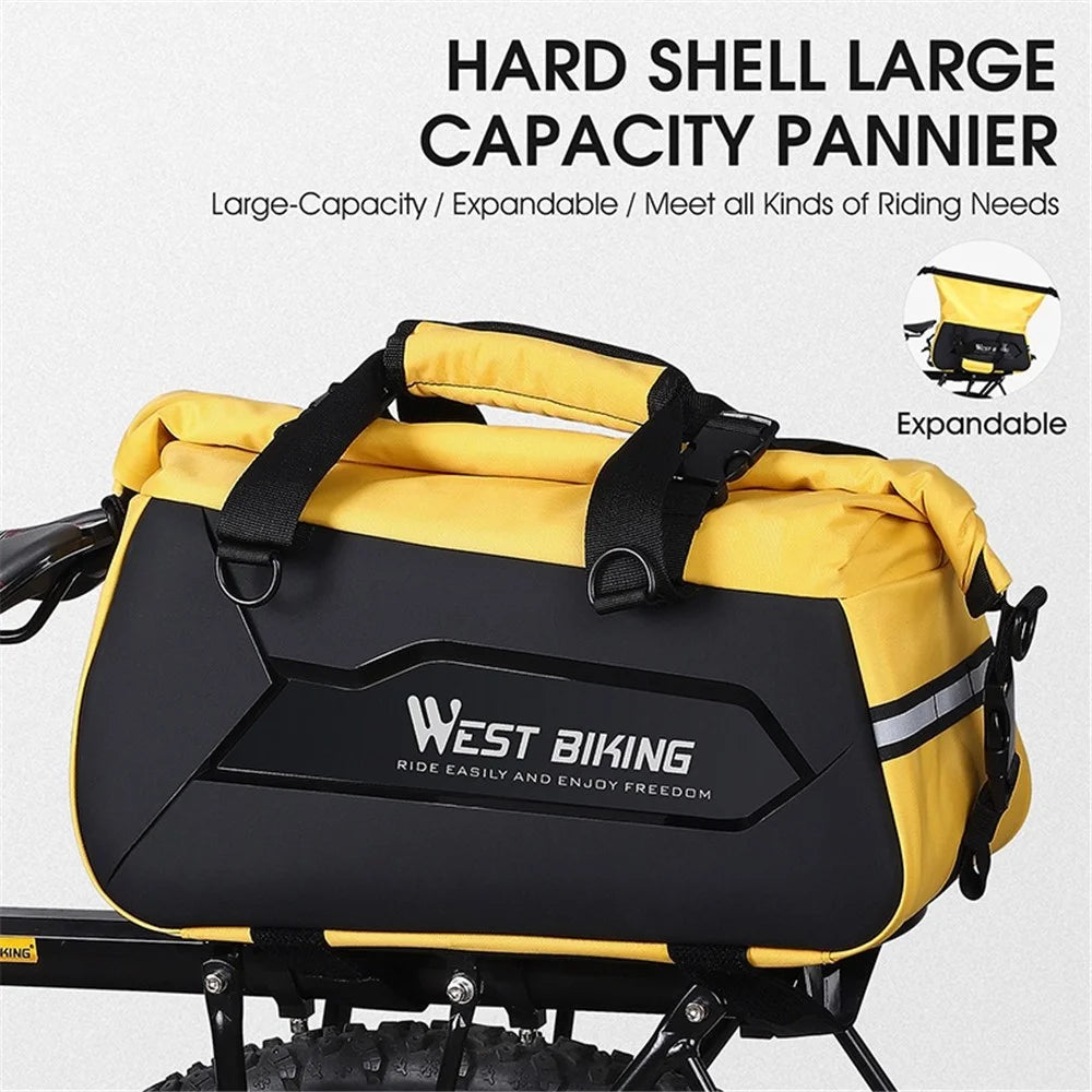 WEST BIKING YP0707308 Bike Rack Bag Waterproof Trunk Bag Large Capacity Reflective Pannier Bag with Shoulder Strap for Bicycle Rear Seat - Black / Yellow - 3