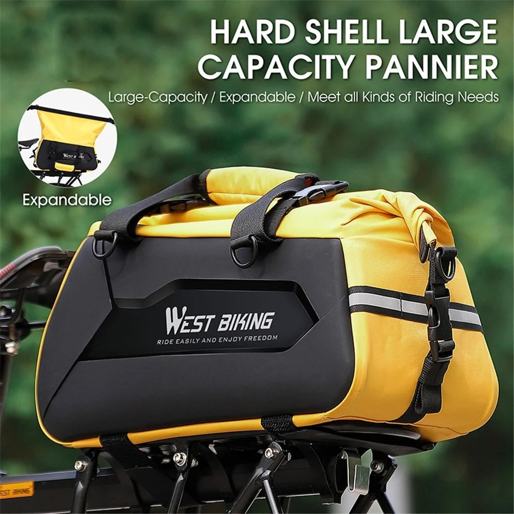 WEST BIKING YP0707308 Bike Rack Bag Waterproof Trunk Bag Large Capacity Reflective Pannier Bag with Shoulder Strap for Bicycle Rear Seat - Black / Yellow - 4