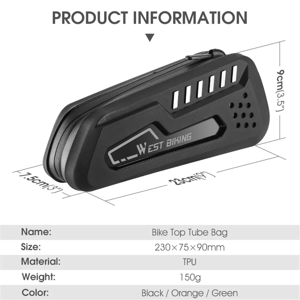 WEST BIKING YP0707309 Bicycle Top Tube Bag Bike Cycling Front Beam Waterproof Storage Bag - Black - 4