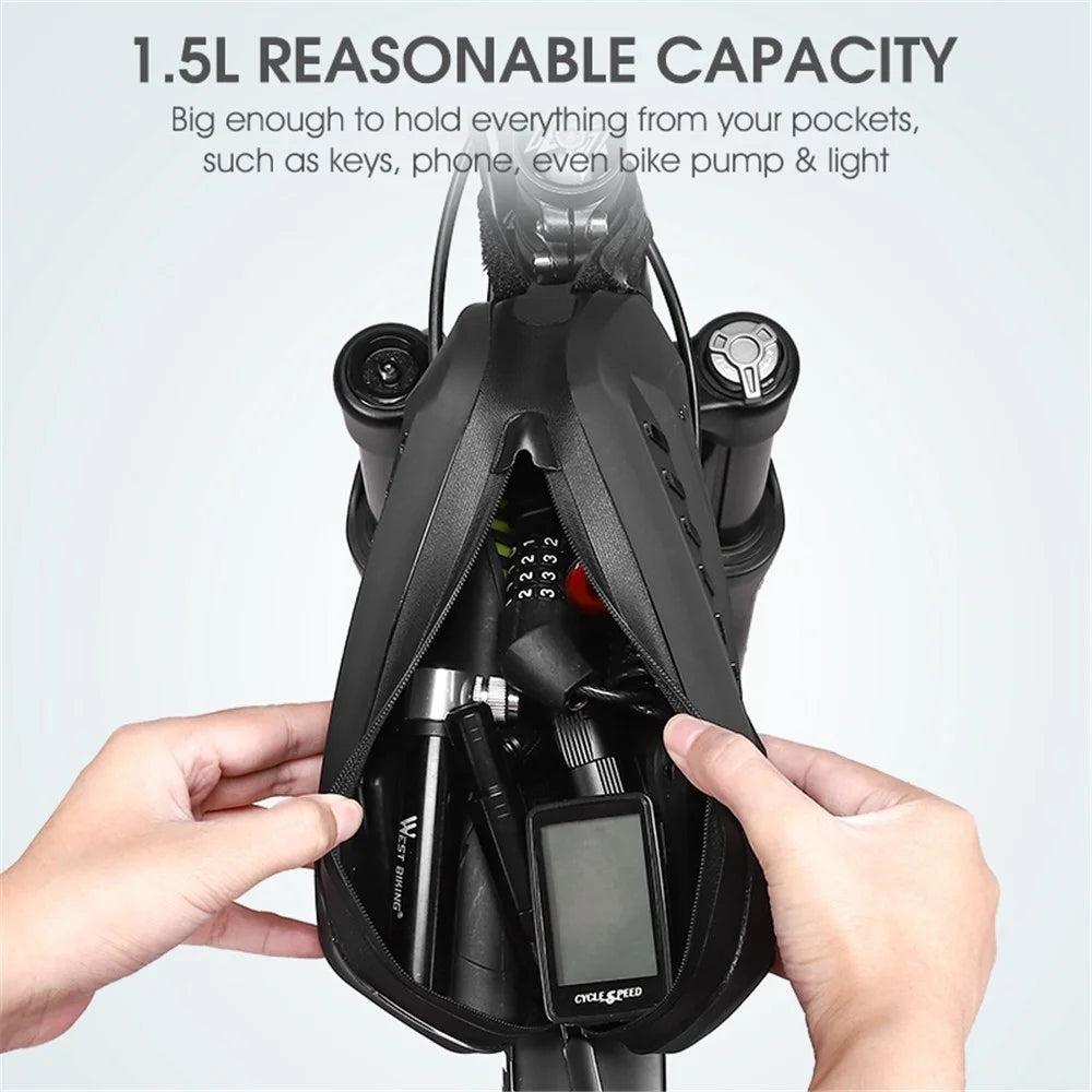 WEST BIKING YP0707309 Bicycle Top Tube Bag Bike Cycling Front Beam Waterproof Storage Bag - Black - 5