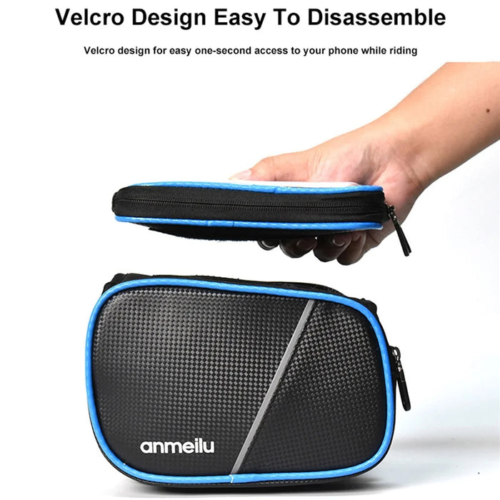 ANMEILU 7006 Waterproof Cycling Bike Front Frame Bag Touch Screen Phone Pouch Bicycle Top Tube Storage Bag with Rainproof Cover - Black / Blue - 4