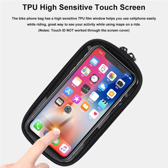 ANMEILU 7006 Waterproof Cycling Bike Front Frame Bag Touch Screen Phone Pouch Bicycle Top Tube Storage Bag with Rainproof Cover - Black / Blue - 5