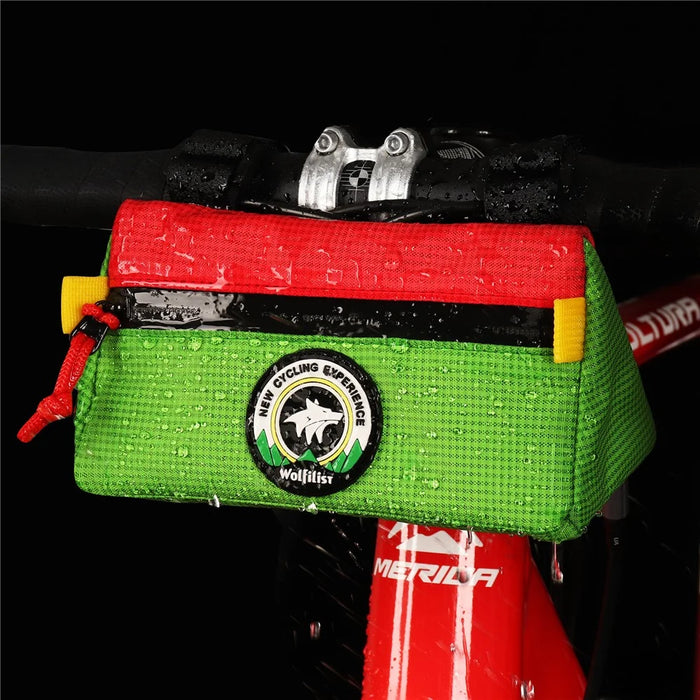 WOLFILIST MTB Bicycle Handlebar Bag Water Repellent Triangle Bike Front Storage Bag - Green - 6