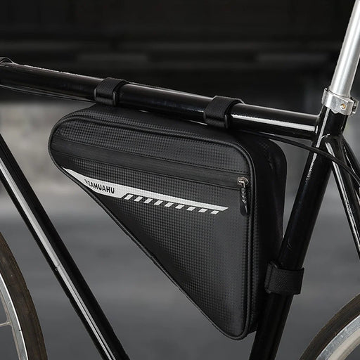 RZAHUAHU 2L Bicycle Front Frame Reflective Triangle Bag Bike Cycling Waterproof PU Storage Bag - Black - 2