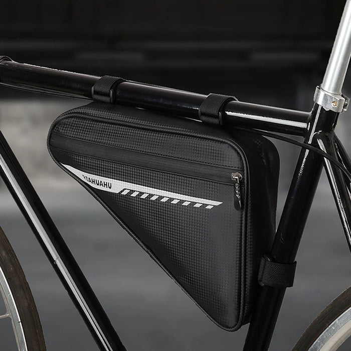 RZAHUAHU 2L Bicycle Front Frame Reflective Triangle Bag Bike Cycling Waterproof PU Storage Bag - Black - 2