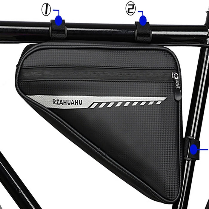 RZAHUAHU 2L Bicycle Front Frame Reflective Triangle Bag Bike Cycling Waterproof PU Storage Bag - Black - 3