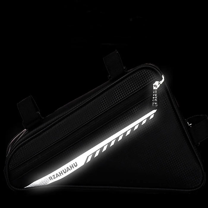 RZAHUAHU 2L Bicycle Front Frame Reflective Triangle Bag Bike Cycling Waterproof PU Storage Bag - Black - 4
