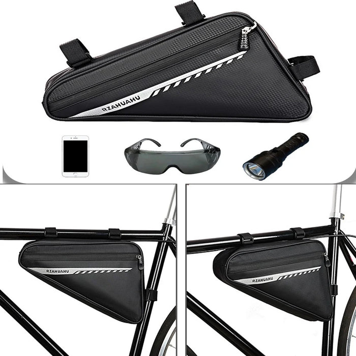 RZAHUAHU 2L Bicycle Front Frame Reflective Triangle Bag Bike Cycling Waterproof PU Storage Bag - Black - 5
