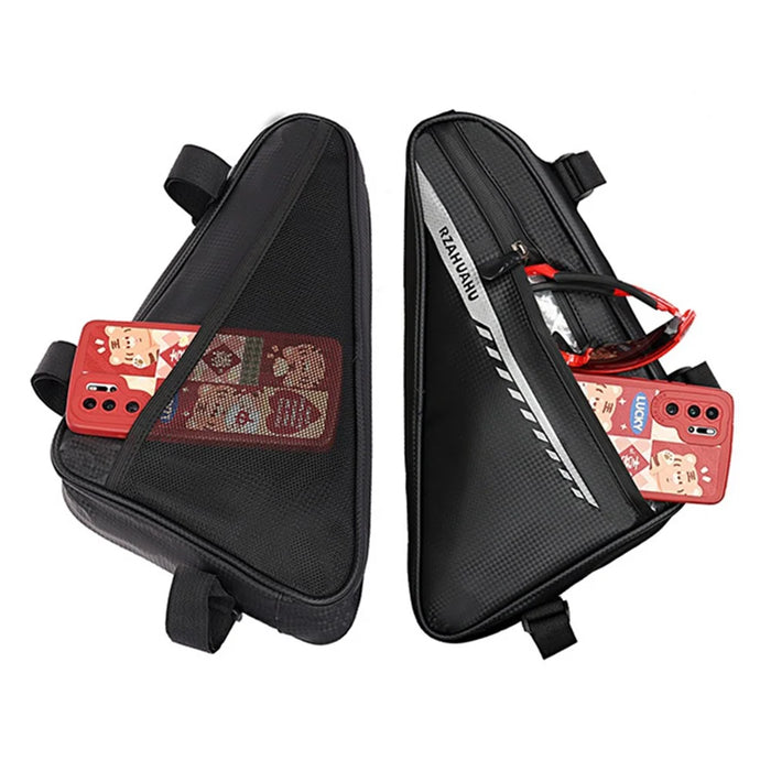 RZAHUAHU 2L Bicycle Front Frame Reflective Triangle Bag Bike Cycling Waterproof PU Storage Bag - Black - 6