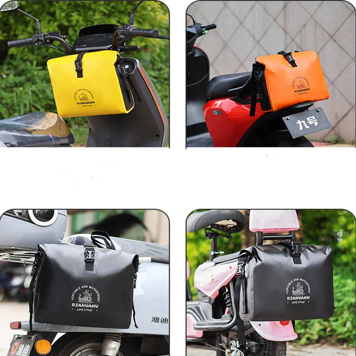 RZAHUAHU 9L Waterproof PVC Motorcycle Tool Bag Motorbike Handlebar Saddle Storage Bag - Black - 6