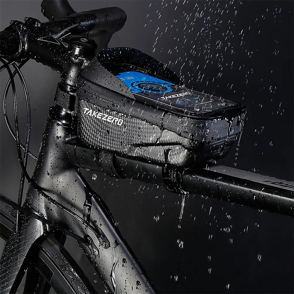 TAKEZERO A2 PU+TPU+Hard EVA Bicycle Phone Case for Mountain Road Bike Front Beam Tube Zippered Phone Bag - 2