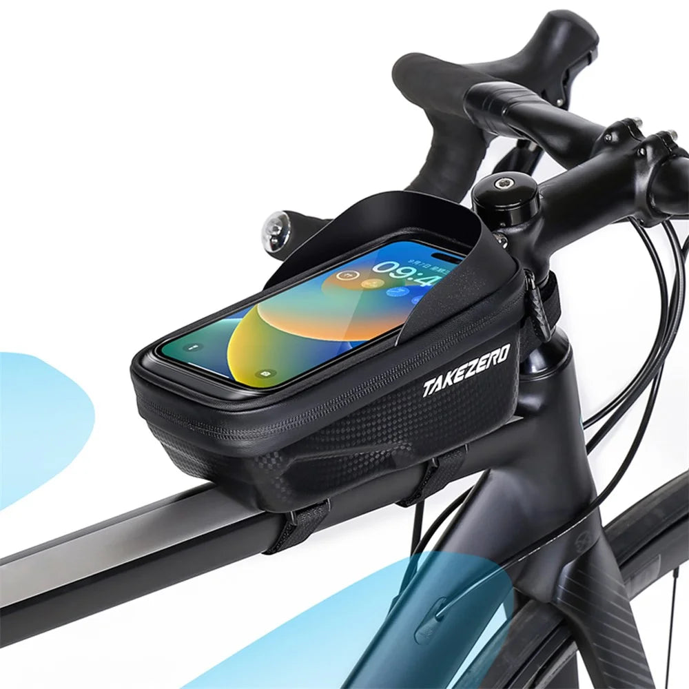 TAKEZERO A2 PU+TPU+Hard EVA Bicycle Phone Case for Mountain Road Bike Front Beam Tube Zippered Phone Bag - 3